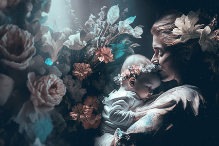 Happy mother's day. One of the most important events, the relationship between parents and their children, care and responsibility, love and devotion, child and adult, pregnancy. mother.の素材