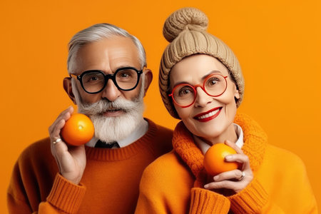 Proper nutrition. Giving up bad habits, health, a strong body, Older age to be happy and cheerful and cheerful, Senior couple, old seniority, Healthy eating, fruits and vegetablesの素材