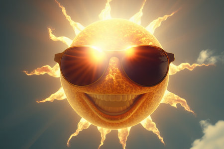 Hot weather, summer, intense heat. Bright sun, heat waves, global warming. Burning sun, dangerous heat, high temperature. Problem of modern time period. future thinkingの素材
