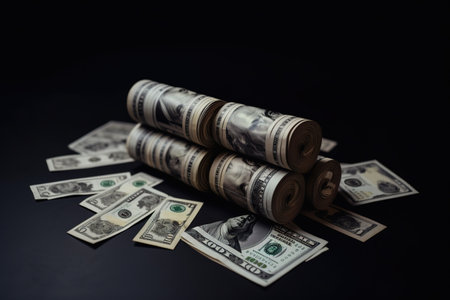 Background for business ideas and design. Chart for financial investment concept, gold coins, money, currency, investments, wealth, Successful investments, finances and economicsの素材