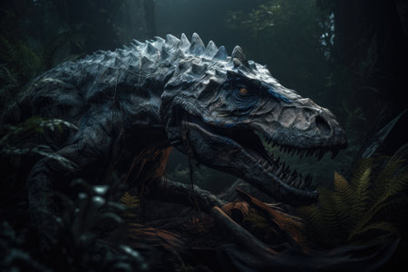 Dinosaurs. Extinct species of animals. Big strong toothy predators. Jurassic period. triceratops, T-rex, brontosaurus, pterodactyl stegosaurus pteranodon ceratosaurus, reptile.の素材