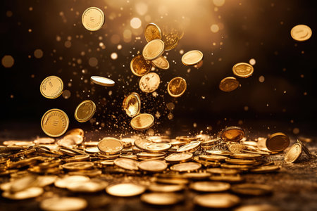 Background for business ideas and design. Chart for financial investment concept, gold coins, money, currency, investments, wealth, Successful investments, finances and economicsの素材