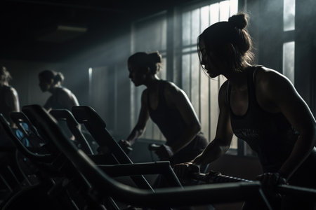 exercising in the sport gym, workout exercise training in fitness for body strong and fit, bodybuilding and healthy lifestyle people. doing exercise. sports club. Dumbbell exerciseの素材