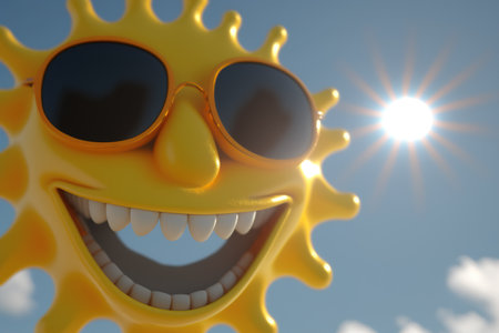 Hot weather, summer, intense heat. Bright sun, heat waves, global warming. Burning sun, dangerous heat, high temperature. Problem of modern time period. future thinkingの素材
