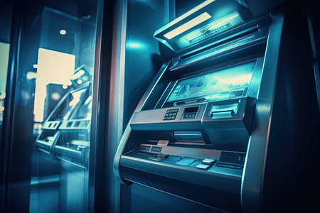 Finance, banking concept. Financial services, ATM, money turnover, investment and storage of funds in cash and vaults of the bank. successful investment, productivity business.の素材