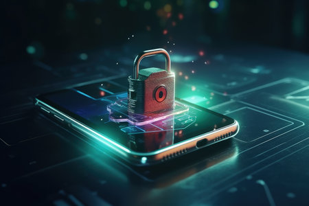 Cybersecurity Padlock, Digital Lock on Technology Network Data Protection cyber securitym, locker created, private information, Firewall from hacker attack, Shield Key lock securityの素材