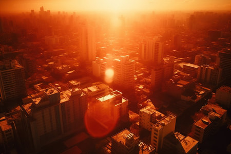 Hot weather, summer, intense heat. Bright sun, heat waves, global warming. Burning sun, dangerous heat, high temperature. Problem of modern time period. future thinkingの素材