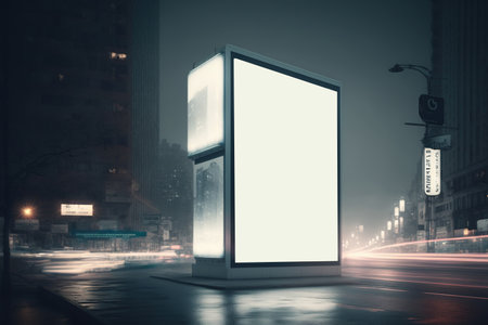 billboards and advertising signs at modern buildings in capital city, future, urbanist, science fiction, advertising banners mocap fantasy Blank marketing display board in modern city.の素材