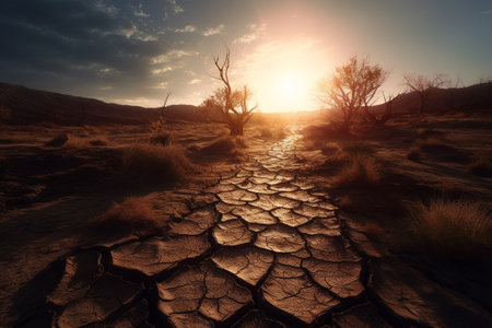Drought, the problem of the future of the planet, water scarcity, heat, global warming. Effects of climate change such as desertification and droughts, arid, dehydrated, dead treesの素材