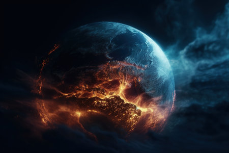 Apocalypse, fire and melting of planet earth. Global warming of the weather climate. A common problem. Save and protect planet earth, importance and necessity, ecologyの素材