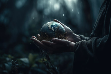 World Environment Day. conservation of nature. Responsibility for the development of the planet, pollution, salvation is in our human hands. Ecology, earth day, globe, natureの素材