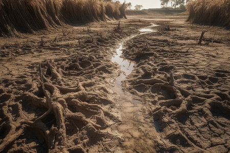 Drought, the problem of the future of the planet, water scarcity, heat, global warming. Effects of climate change such as desertification and droughts, arid, dehydrated, dead treesの素材