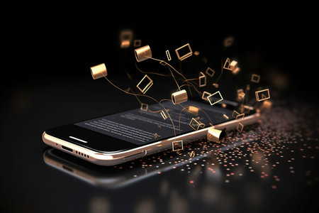 sms, text audio message, working with cell phone sending email, digital newsletter to manage relationship, social network, like, comment, share media functional, chat, chatting, mobile. Generative AIの素材