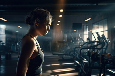 exercising in the sport gym, workout exercise training in fitness for body strong and fit, bodybuilding and healthy lifestyle people. doing exercise. sports club. Dumbbell exercise Generative AI.の素材