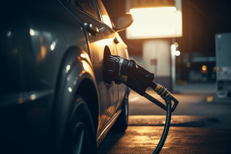 Petrol is a combustible mixture, gasoline oil, motor fuel, diesel engine, Liquid viscous mixture, flammable gas. Black gold.の素材