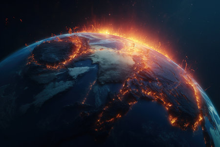 Apocalypse, fire and melting of planet earth. Global warming of the weather climate. A common problem. Save and protect planet earth, importance and necessity, ecologyの素材