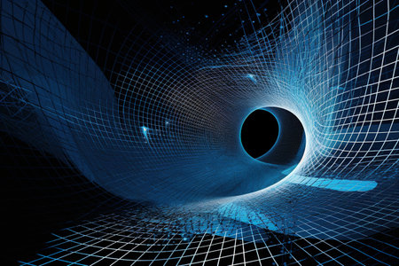 Tunnel or wormhole, tunnel that can connect one universe with another. Abstract speed tunnel warp in space, wormhole or black hole, scene of overcoming the temporary space in cosmosの素材