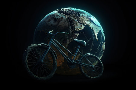 world bike day. Celebration happy globe riding world. June 3. Go Green Save Environment. fresh air, energy of nature, relaxation, freedom. Active healthy lifestyle.の素材