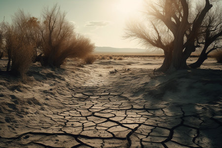 Drought, the problem of the future of the planet, water scarcity, heat, global warming. Effects of climate change such as desertification and droughts, arid, dehydrated, dead treesの素材