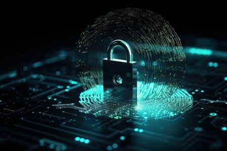 Cybersecurity Padlock, Digital Lock on Technology Network Data Protection cyber securitym, locker created, private information, Firewall from hacker attack, Shield Key lock securityの素材