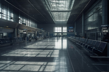 airport. Air station transportation of passengers, flight, airplane. aircraft performing international transportation, cargo waiting room, departure lounge area. plane takes off.の素材