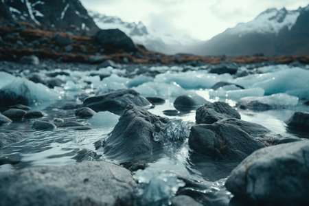 Melting north pole, glaciers due to high temperatures, heat, bright sun, heat, flooding, snow.の素材