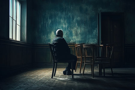 Loneliness. Empty mind and thoughts, social problem abandonment, stressful situation, depression, disorders. Psychological help need, No one wants to be alone, abandoned, left behindの素材