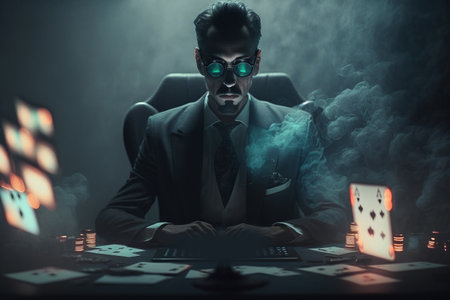 Banner for online casino, Texas club poker, poker, Las Vegas, gambling industry. Banner for App, mobile, desktop, tablet. Casino market, developers, concept virtual casino poker online. Generative AIの素材