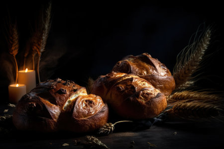bakery products. Bread rolls. Fresh bread, wheat flour. Homemade food, creative photos, cereal products. natural organic. The main meal. Hot Assortmentの素材