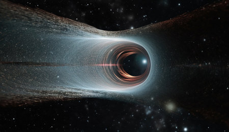 Tunnel or wormhole, tunnel that can connect one universe with another. Abstract speed tunnel warp in space, wormhole or black hole, scene of overcoming the temporary space in cosmosの素材