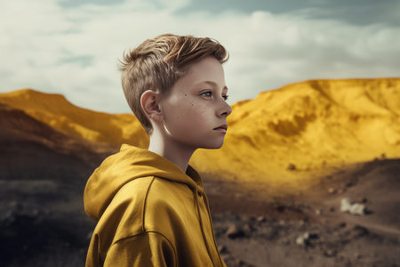 The Little Prince. Antoine Marie Roger de Saint Exupery. A timeless classic, a book, a story, for children and adults. Creative reproduction, young man, hero pilot. Generative AIの素材