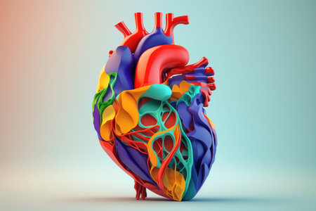 Heart. Cute cartoon healthy human anatomy internal organ character set with brain lung intestine heart kidney liver and stomach mascots. parts of living body organs in animated formの素材