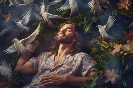 Paradise Heaven, a religious concept, angels, Jesus Christ, Bible, life after death, meeting dead relatives, eternal life. The Way to God. Generative AI.の素材