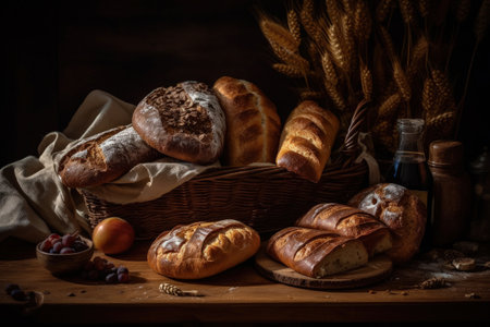 bakery products. Bread rolls. Fresh bread, wheat flour. Homemade food, creative photos, cereal products. natural organic. The main meal. Hot Assortmentの素材