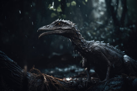 Dinosaurs. Extinct species of animals. Big strong toothy predators. Jurassic period. triceratops, T-rex, brontosaurus, pterodactyl stegosaurus pteranodon ceratosaurus, reptile.の素材