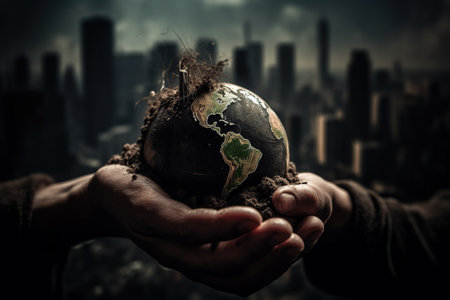 World Environment Day. conservation of nature. Responsibility for the development of the planet, pollution, salvation is in our human hands. Ecology, earth day, globe, natureの素材