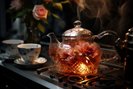 Tea is a beverage obtained by boiling, brewing, infusing the leaf of a tea bush. Black green floral herbal. Leisure, health properties, therapeutic midditya. fruityberry. Organic refreshing drinkの素材