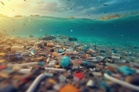 Ocean pollution, environmental Oil and oil products, sewage, chemicals, heavy metals, radioactive waste, mercury, and plastics. Danger of marine life population, save the planet, ecological .の素材