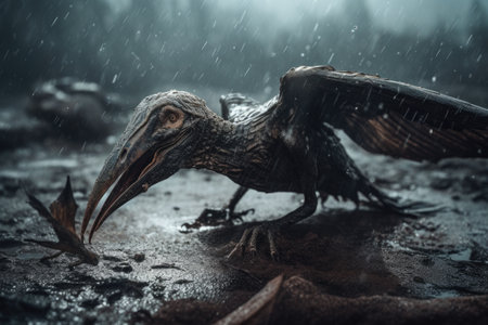 Dinosaurs. Extinct species of animals. Big strong toothy predators. Jurassic period. triceratops, T-rex, brontosaurus, pterodactyl stegosaurus pteranodon ceratosaurus, reptile.の素材