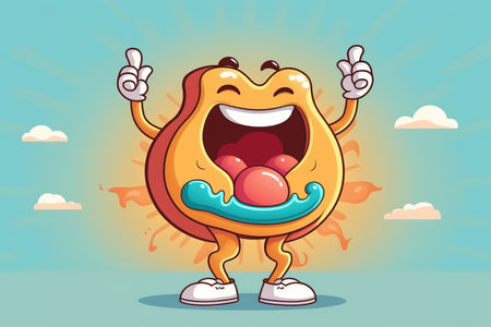 Intestin. Cute cartoon healthy human anatomy internal organ character set with brain lung intestine heart kidney liver and stomach mascots. parts of living body organs in animated formの素材
