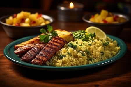 Exquisite traditional Brazilian food menu, delicious delicacy, brazilian food cuzcuz, cous cassava, farofa serving recipe culture authenticityの素材