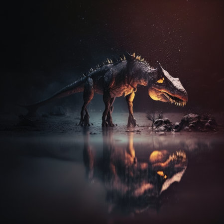 Dinosaurs. Extinct species of animals. Big strong toothy predators. Jurassic period. triceratops, T-rex, brontosaurus, pterodactyl stegosaurus pteranodon ceratosaurus, reptile.の素材