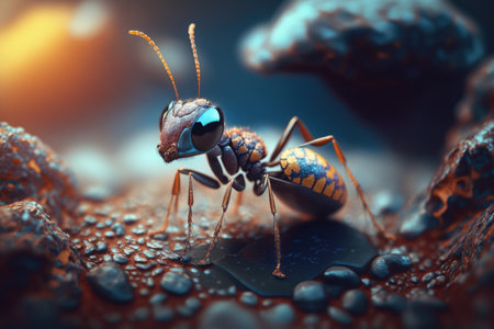 Ant, family of insects of the superfamily of ants, of the order Hymenoptera..Insects, nature's forest defenders, macrofauna, macro photographyの素材