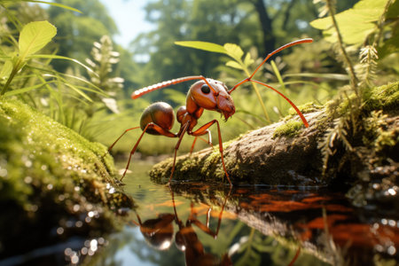 Ant, family of insects of the superfamily of ants, of the order Hymenoptera..Insects, nature's forest defenders, macrofauna, macro photographyの素材