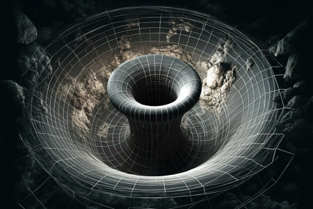 Tunnel or wormhole, tunnel that can connect one universe with another. Abstract speed tunnel warp in space, wormhole or black hole, scene of overcoming the temporary space in cosmosの素材