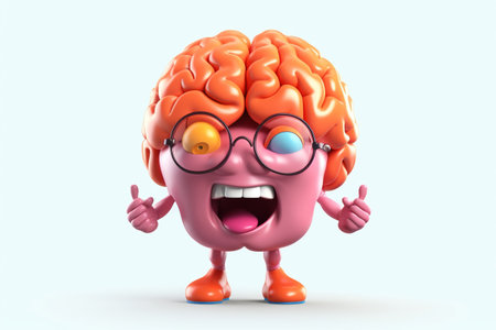 brain. Cute cartoon healthy human anatomy internal organ character set with brain lung intestine heart kidney liver and stomach mascots. parts of living body organs in animated formの素材
