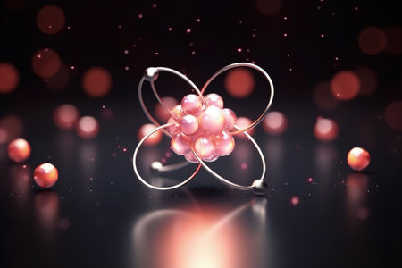 Atomic nucleus electrons neutrons protons. model shows that an atom is mostly empty space, with electrons orbiting a fixed, positively charged nucleus in set, predictable pathsの素材