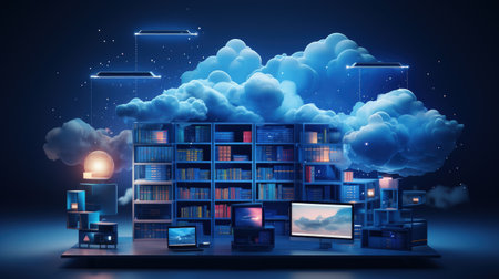 international internet day. Connecting people and electronic devices by global network, saving data in the cloud, linking computers tablets laptops laptops phones, informationの素材