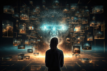 Artificial intelligence, development of automated computer work, online virtual assistant, chat, future technologies, atomic devices, robot program independent software . AI.の素材