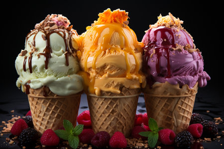 Ice cream, a dessert foodstuff, an ancient delicacy. Food in heat and summer, candy and tasty, a refreshing dessert, sweet. Frozen dessert of fruit, cream of dairy productsの素材